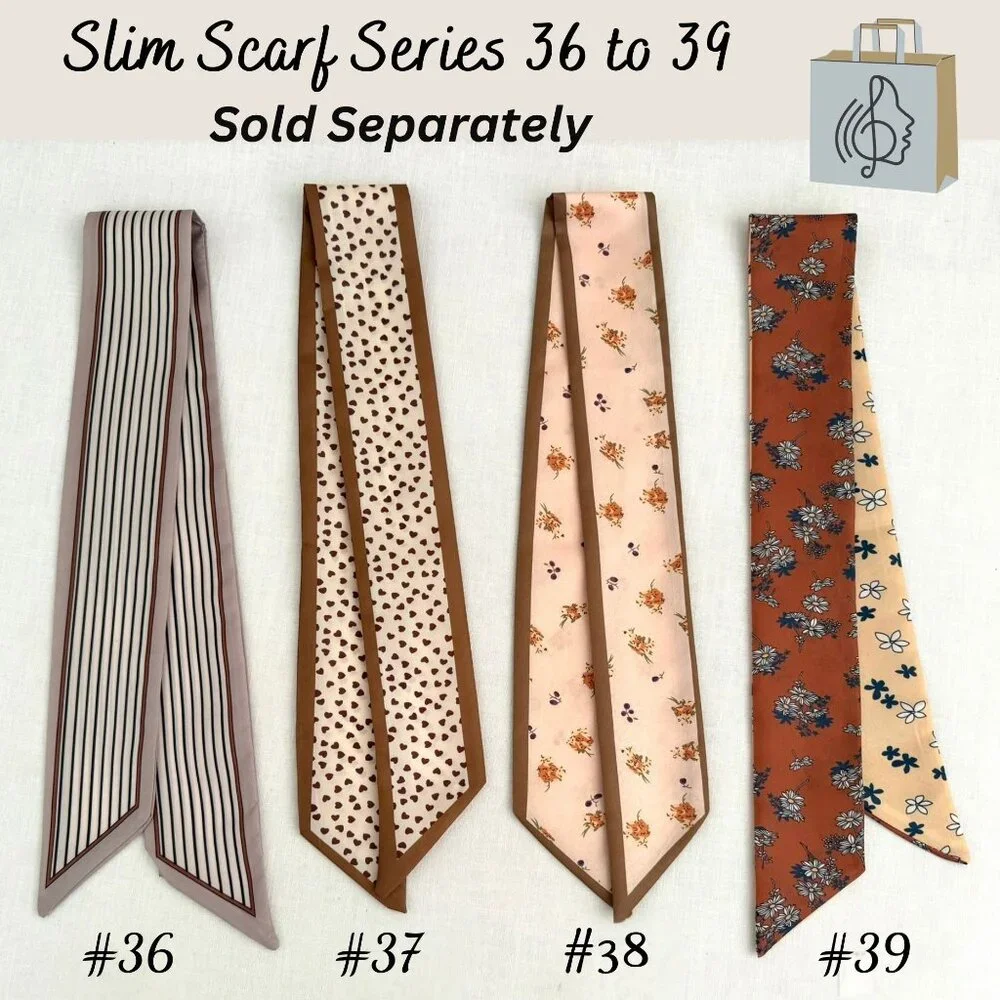 Slim Scarf 34in Rust and Cream Floral Duo Print 2 Sided Neck Hair Bag Wrap No39 - Picture 8 of 9